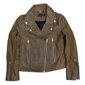 RAG & BONE Lamb Leather Brown Cropped Bomber Designer Jacket Womens Medium